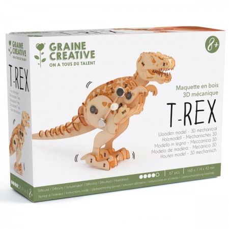 T-Rex drewniany model mechaniczny do składania, Graine Creative